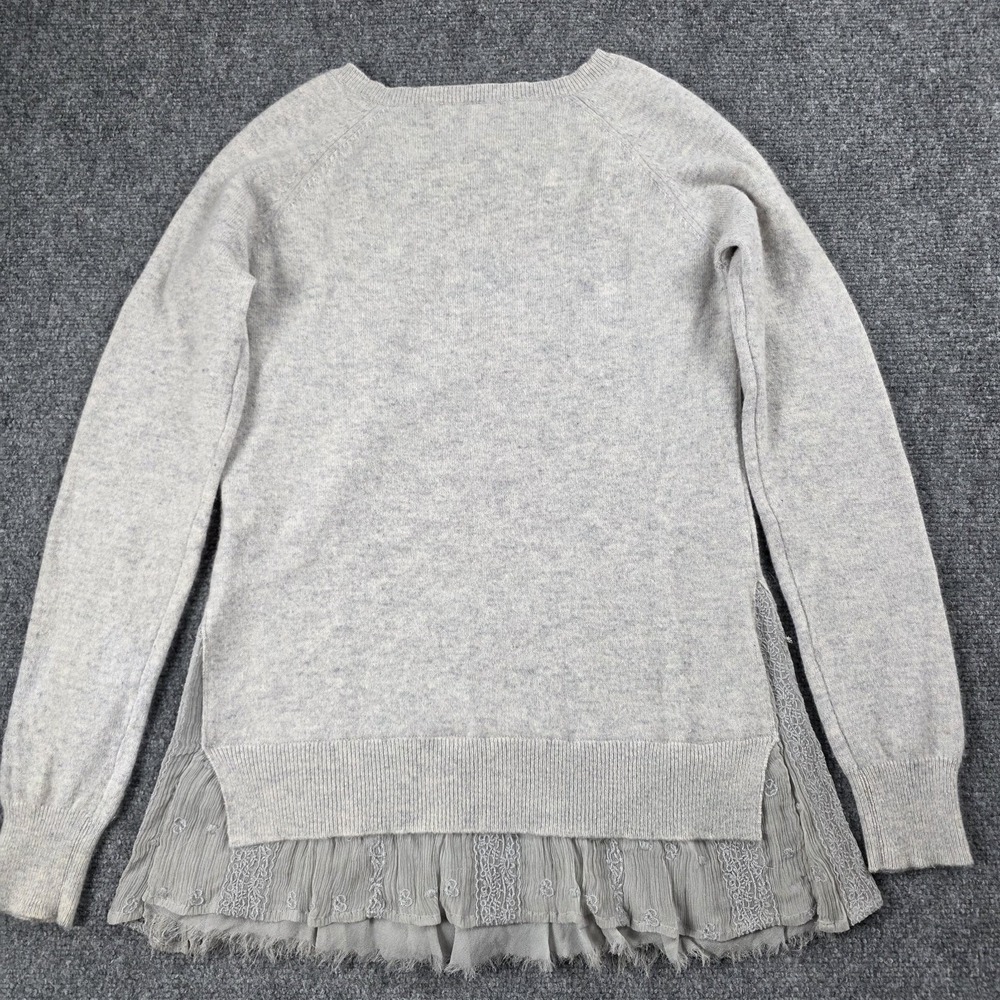 Garnet Hill Women's 100% Cashmere Sweater XS Gray‎ Layered Lace Hem Luxe Soft - Picture 6 of 13